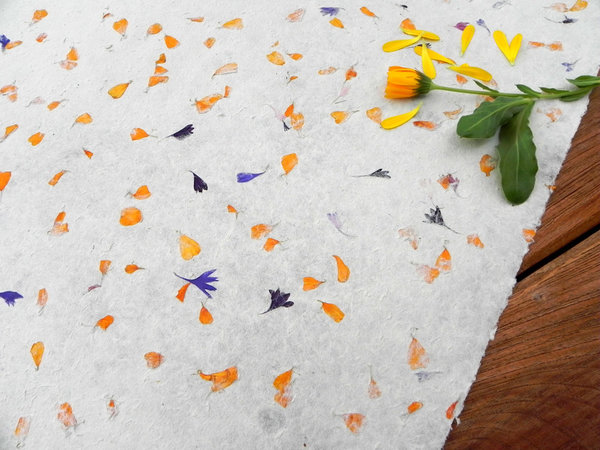Lokta Papier mit Ringelblumen und Kornblumen