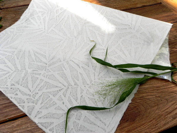 Kozo Papier, Saphira, Bambusblätter, beigegrau